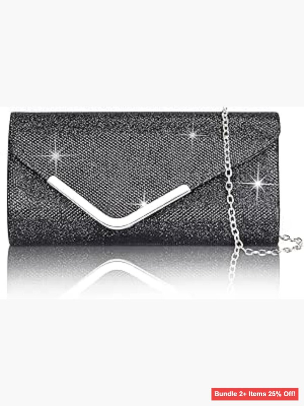 Shiny Sequin Envelope Clutch with Chain, Evening Party Purse